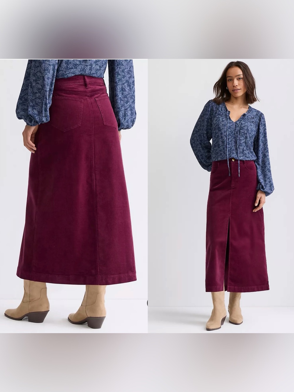 Loft Women’s Brushed Corduroy Midi Skirt in Deep Wine - Picture 17 of 17